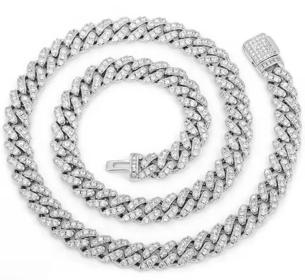 Collana a Maglia Cubana con Zirconi – Argento Lucido